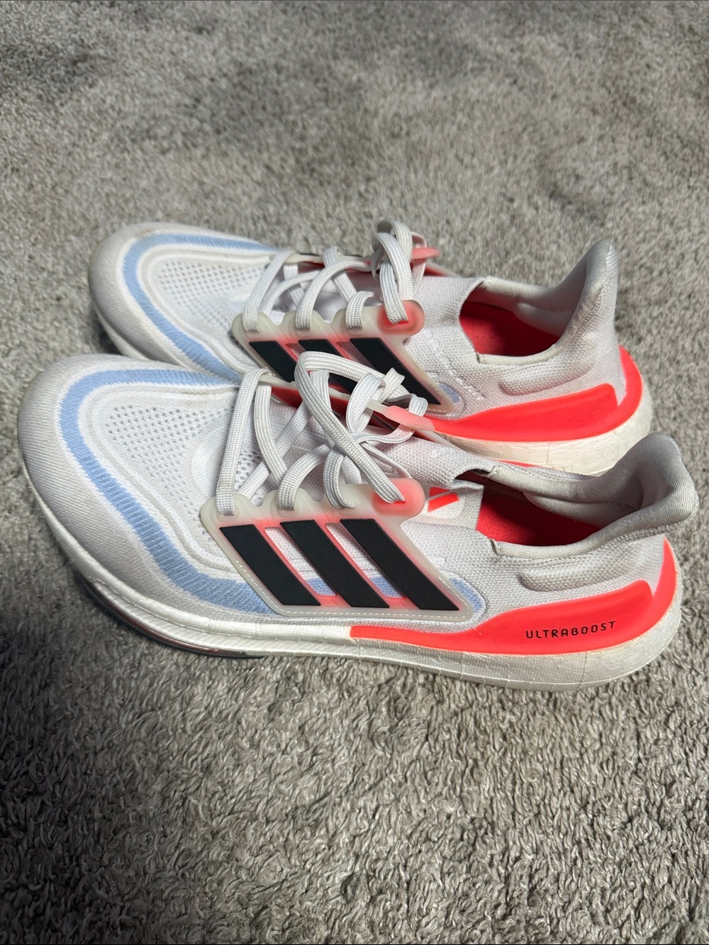 adidas Kids Ultraboost Sneakers - White with Pink and Light Blue Accents